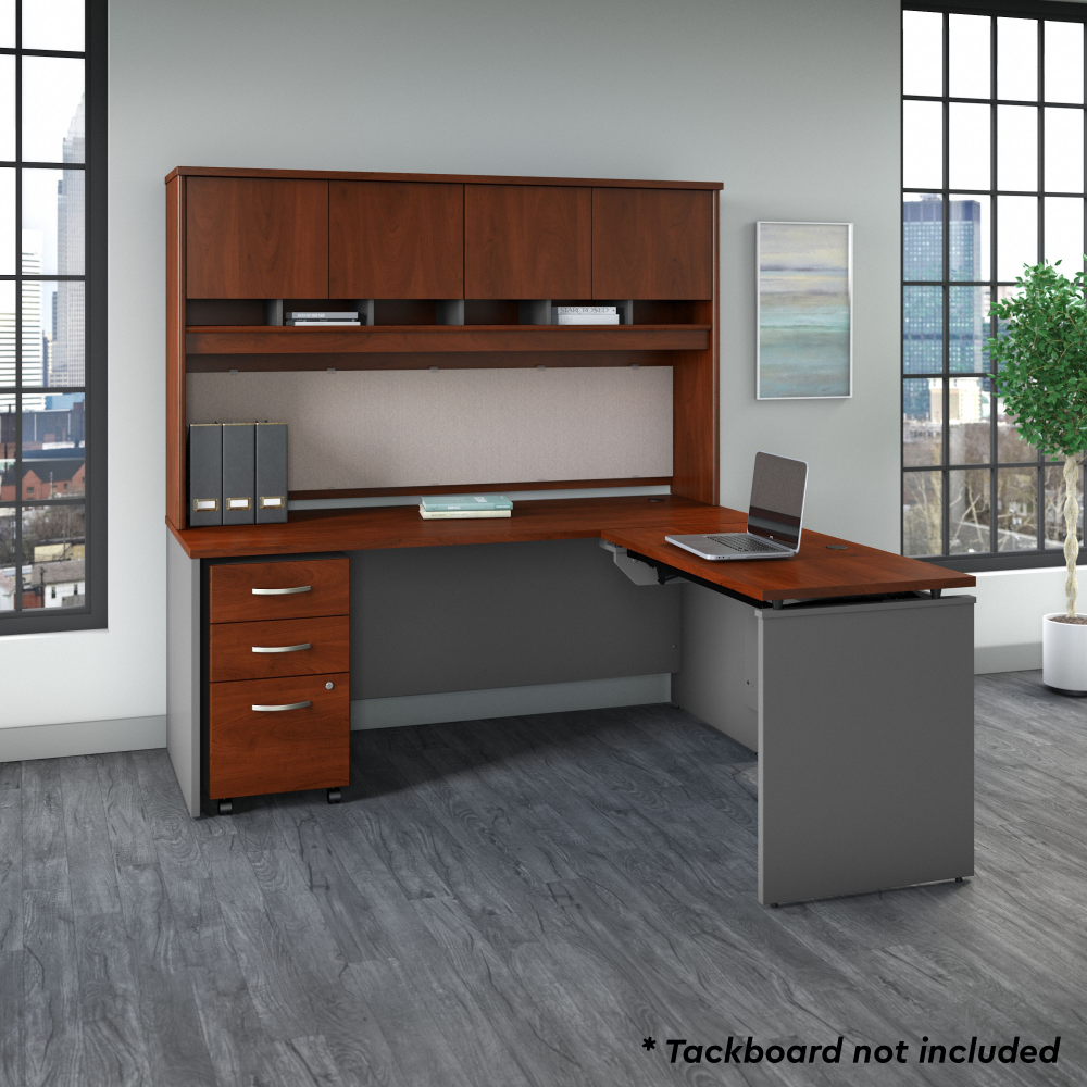 Series C 72W x 30D 3 Position Sit to Stand L Shaped Desk with Hutch and Mobile File Cabinet