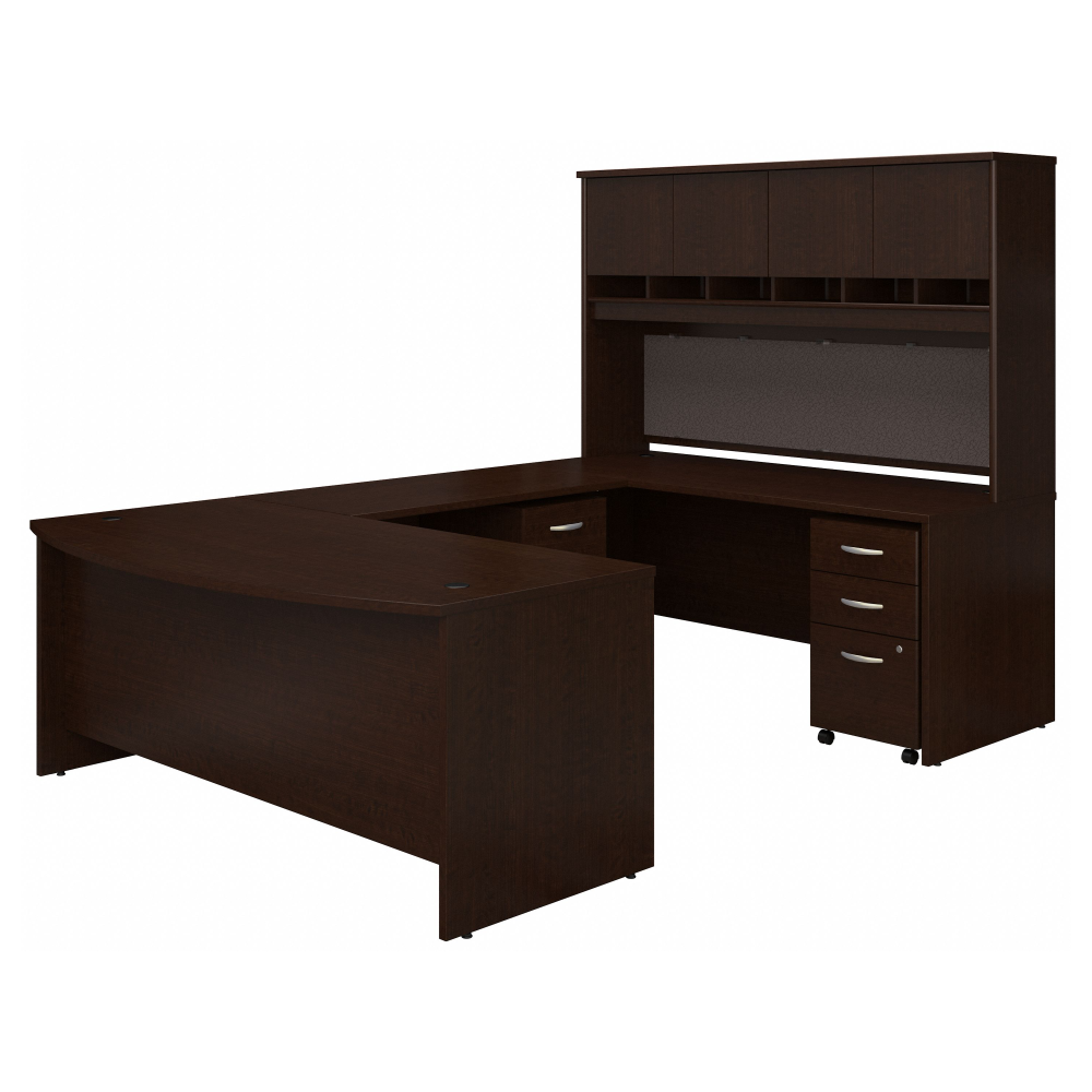 72W Bow Front U Shaped Desk with Hutch and Storage