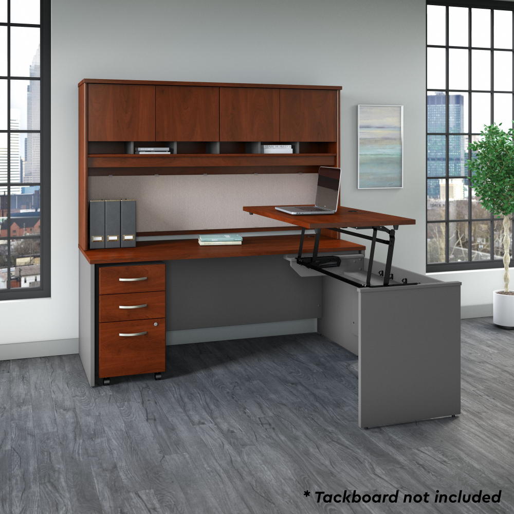 Series C 72W x 30D 3 Position Sit to Stand L Shaped Desk with Hutch and Mobile File Cabinet
