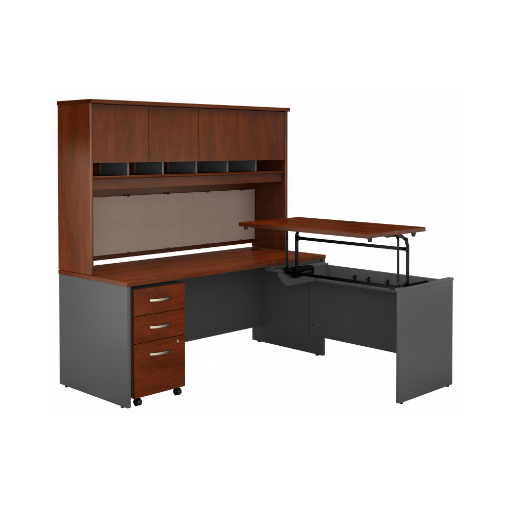Series C 72W x 30D 3 Position Sit to Stand L Shaped Desk with Hutch and Mobile File Cabinet