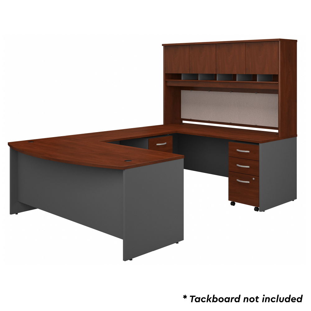 72W Bow Front U Shaped Desk with Hutch and Storage