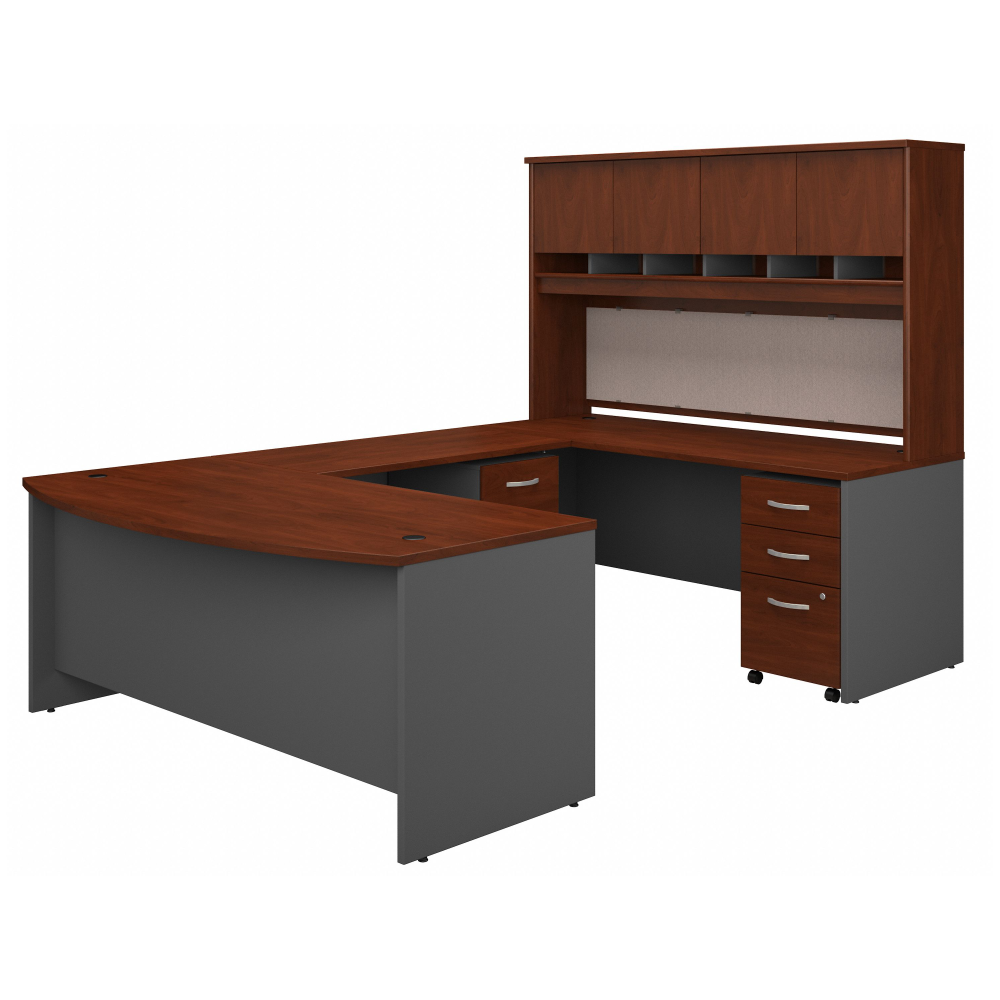 72W Bow Front U Shaped Desk with Hutch and Storage