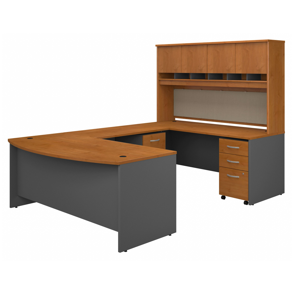 72W Bow Front U Shaped Desk with Hutch and Storage