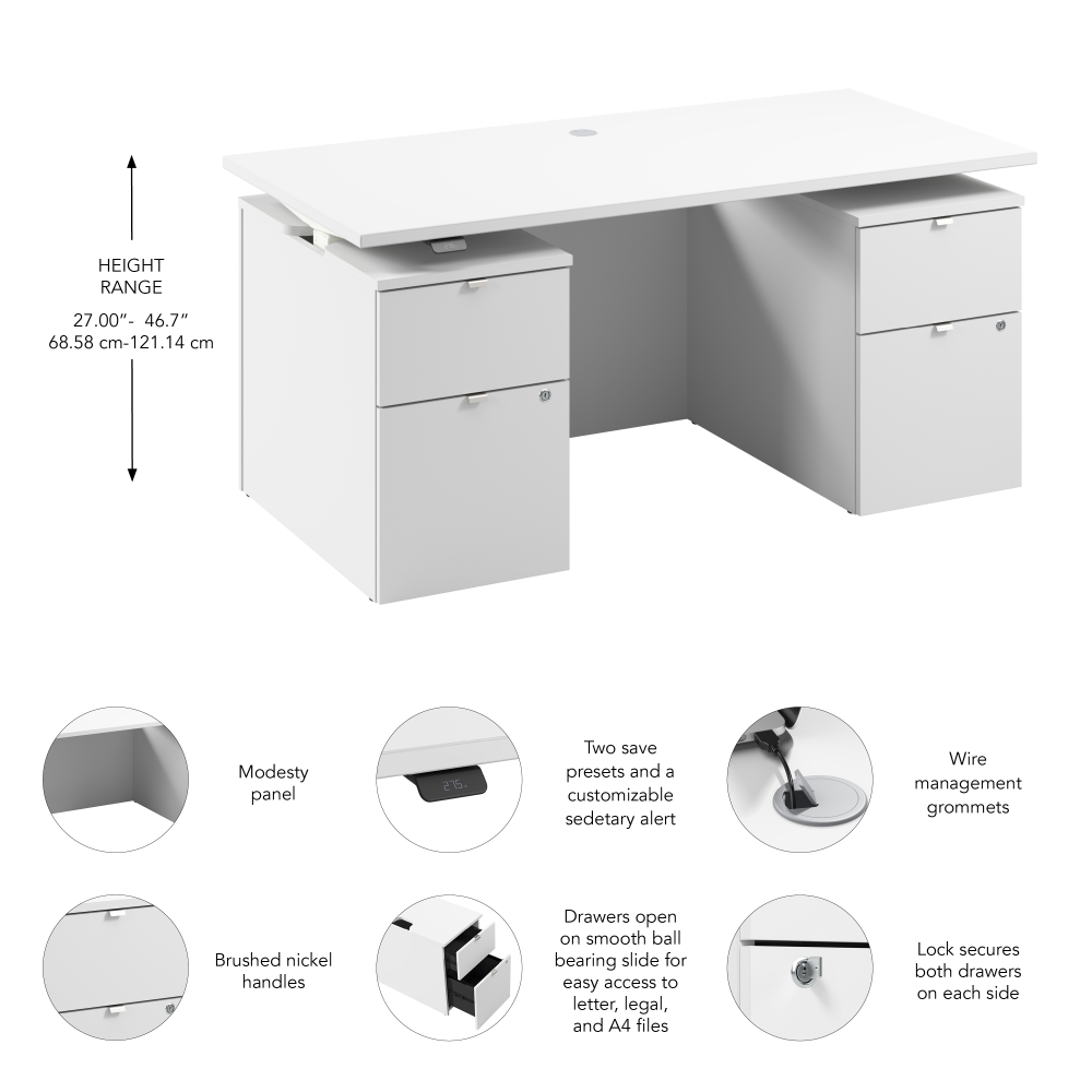 Stratus 60W x 30D Electric Standing Desk with Drawers and Modesty Panel